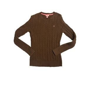 Lilly‎ Pulitzer Womens Brown Cotton Long Sleeve Cable Knit Pullover Sweater M
